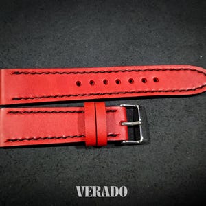 Leather Watch Strap, Red leather watch strap, Tapered Watch Band, Handcrafted from Vegetable-Tanned Cowhide