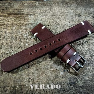 Leather Watch Strap, Dark brown leather watch strap, Tapered Watch Band, Handcrafted from Vegetable-Tanned Cowhide