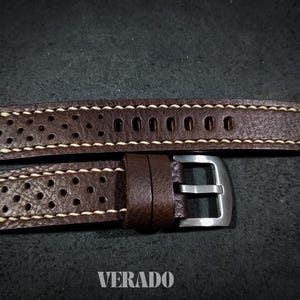 Leather Watch Strap, Dark brown leather watch strap, Racing Watch Band, Handcrafted from Vegetable-Tanned Cowhide