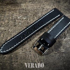 Leather Watch Strap, Black leather watch strap, Tapered Watch Band, Handcrafted from Vegetable-Tanned Cowhide