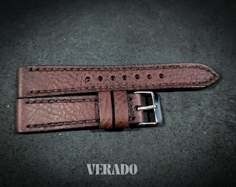 Leather Watch Strap, Dark brown leather watch strap, Tapered Watch Band, Handcrafted from Vegetable-Tanned Cowhide