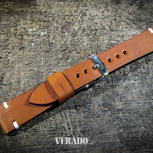 Leather Watch Strap, Tan leather watch strap, Tapered Watch Band, Handcrafted from Vegetable-Tanned Cowhide