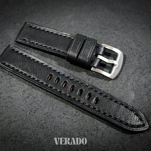 Leather Watch Strap, Black leather watch strap, Handcrafted from Vegetable-Tanned Cowhide