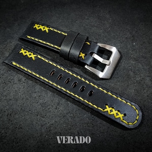 Leather Watch Strap, Black leather watch strap, Handcrafted from Vegetable-Tanned Cowhide