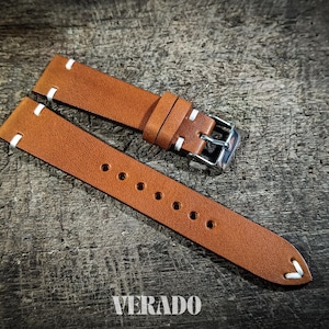 Leather Watch Strap, Tan leather watch strap, Tapered Watch Band, Handcrafted from Vegetable-Tanned Cowhide