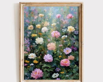 Vintage Floral Print, Impressionist Flower Painting, Botanical Wall Art (Digital Download)