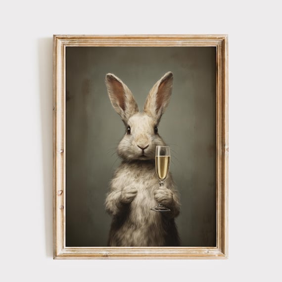 Vintage Rabbit Art, Funny Kitchen Decor, Quirky Animal Print (Digital Download)
