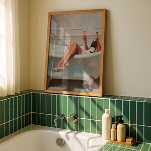 Bathroom Print, Champagne Wall Art, Bathtub Illustration image 4
