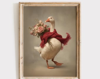 Goose Valentine Print, Farmhouse Decor, Whimsical Wall Art