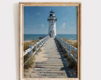 Lighthouse Print, Ocean Wall Art, Nautical Home Decor (Digital Download)