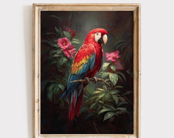 Vintage Bird Print, Parrot Decor, Tropical Wall Art (Digital Download)
