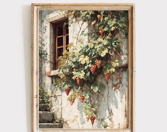 Grapevine Decor, Rustic Print, Vintage Wall Art (Digital Download)
