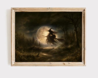 Vintage Halloween Witch Print, Dark Academia Art, Gothic Wall Decor (Digital Download)