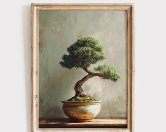 Bonsai Art Print, Still Life Painting, Minimalist Wall Art (Digital Download)