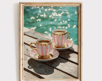 Espresso Poster, Mediterranean Summer Print, Coastal Wall Art (Digital Download)