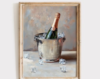 Champagne Decor Print, Home Bar Painting, Kitchen Wall Art