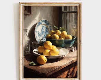 Lemon Wall Decor, Rustic Kitchen Art, Mediterranean Style Print (Digital Download)