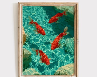 Koi Fish Painting, Nautical Wall Art, Coastal Home Decor (Digital Download)