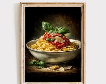 Italian Pasta Art, Vintage Still Life, Dark Moody Kitchen Print (Digital Download)