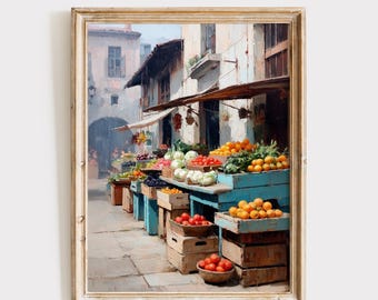 Fruit Market Print, Mediterranean Decor, Vintage Kitchen Art (Digital Download)