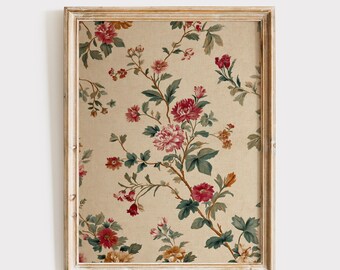 Tapestry Wall Art Print, Vintage Floral Decor, Antique Pattern (Digital Download)
