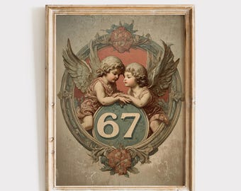 67 Valentine Print, Cupid Poster, Vintage Wall Decor