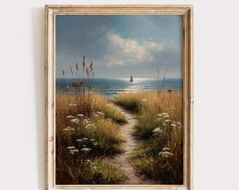 Coastal Wall Art, Vintage Summer Decor, Landscape Painting (Digital Download)
