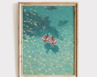 People Swimming Print, Coastal Artwork, Vintage Beach House Decor (Digital Download)