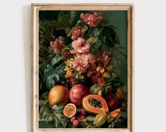 Vintage Still Life, Tropical Fruit Decor, Kitchen Artwork (Digital Download)