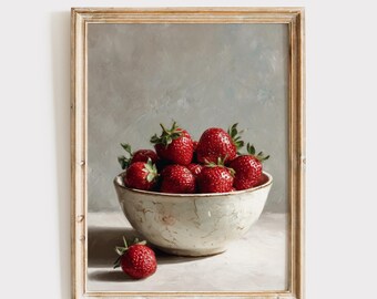 Strawberry Artwork, Minimal Kitchen Decor, Still Life Painting