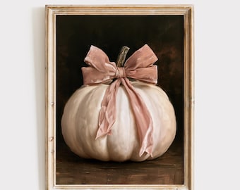 Vintage Pumpkin Still Life Painting, Autumn Cottagecore Decor, Fall Kitchen Art (Digital Download)