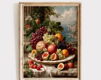 Tropical Fruit Art, Still Life Painting, Vintage Kitchen Print (Digital Download)