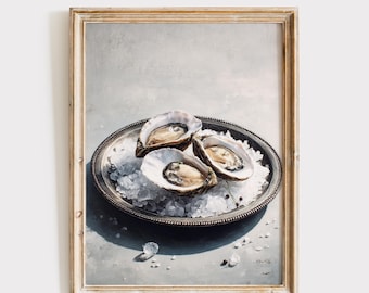 Impresión de ostras, decoración de pared de mariscos, arte de cocina costera