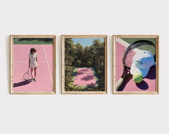 Retro Tennis Print, Sports Wall Decor, Vintage Pink Poster (Digital Download)