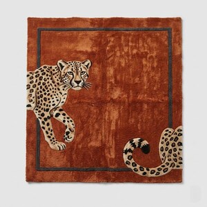Orangefarbener Leopard, Getufteter Teppich, Handgemachter Wollteppich, Wohnzimmerdekor
