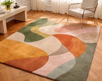 Hand-Tufted Wool Rug – Retro Abstract Sculptural Design Teppich
