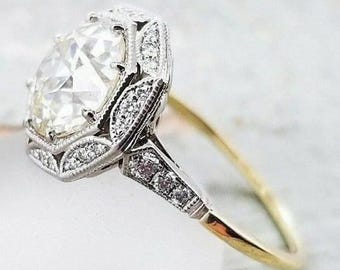 Vintage Art Deco Engagement Ring Old European Cut Moissanite Ring Octagon Halo Wedding Ring Antique Ring Unique Art Deco Bridal Jewelry Gift