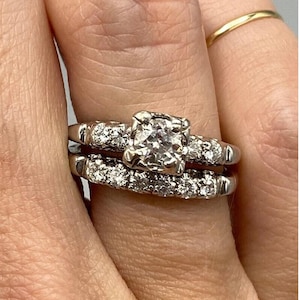 1890s Vintage 1.00 Ct Art Deco Round Cut Diamond In 935 Wedding Set White Gold Engagement Ring with Classic Bridal Ring Set Anniversary Gift