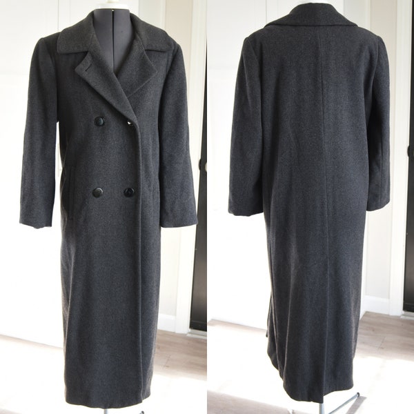 Vintage Lambswool & Cashmere Long Gray Double Breasted Coat Larry Levine Size 4