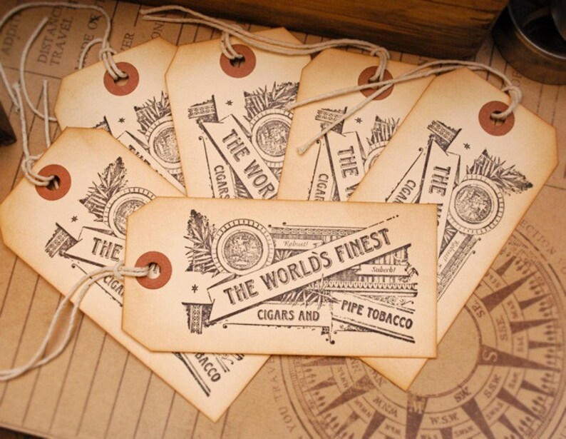 World's Finest Cigars Vintage Style Hand Stamped Tags Set of 6 image 4