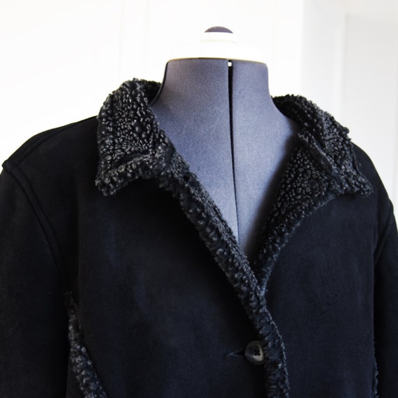 LL Bean Warm Vintage Coat, Black Faux Fur Med/Reg - image 2