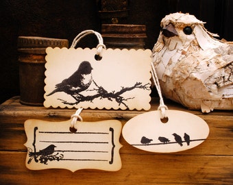 Black Bird Journaling and Scrapbooking Vintage Style Tags Set of 6