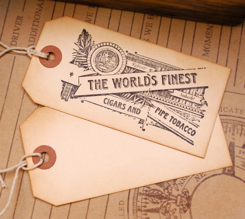 World's Finest Cigars Vintage Style Hand Stamped Tags Set of 6 image 5