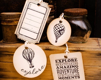 Hot Air Ballon Adventures Vintage Style Set of 4 Gift Tags