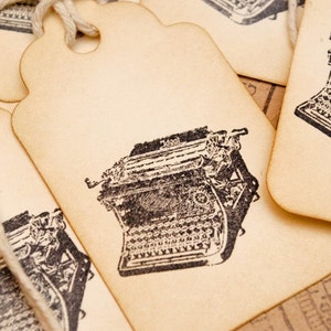 Don't Forget to Write Vintage Typewriter Hand Stamped Tags Set of 6 image 1