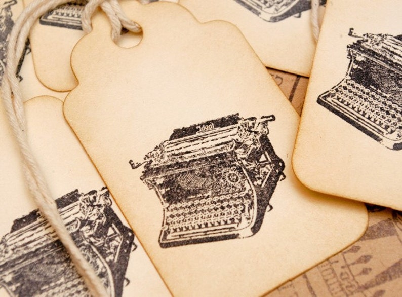 Don't Forget to Write Vintage Typewriter Hand Stamped Tags Set of 6 image 1