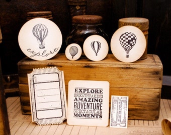 7 Piece Hot Air Balloon Theme Vintage Scrapbooking Set