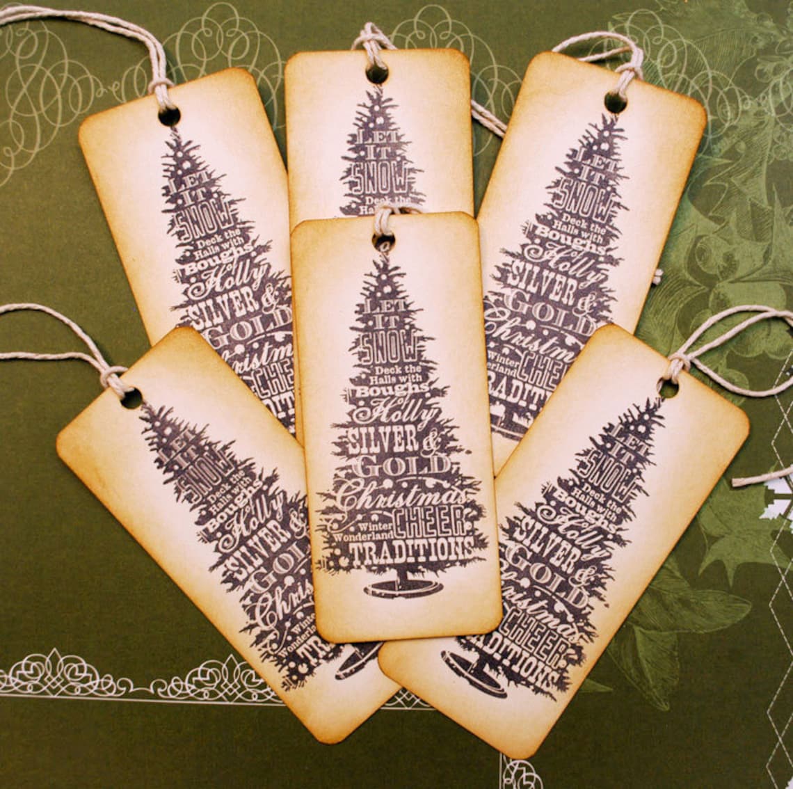 Vintage Inspired Christmas Tree Holiday Gift Tags Set of 6 Etsy