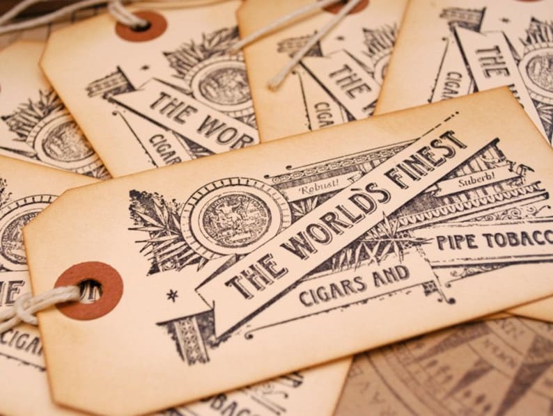 World's Finest Cigars Vintage Style Hand Stamped Tags Set of 6 image 1