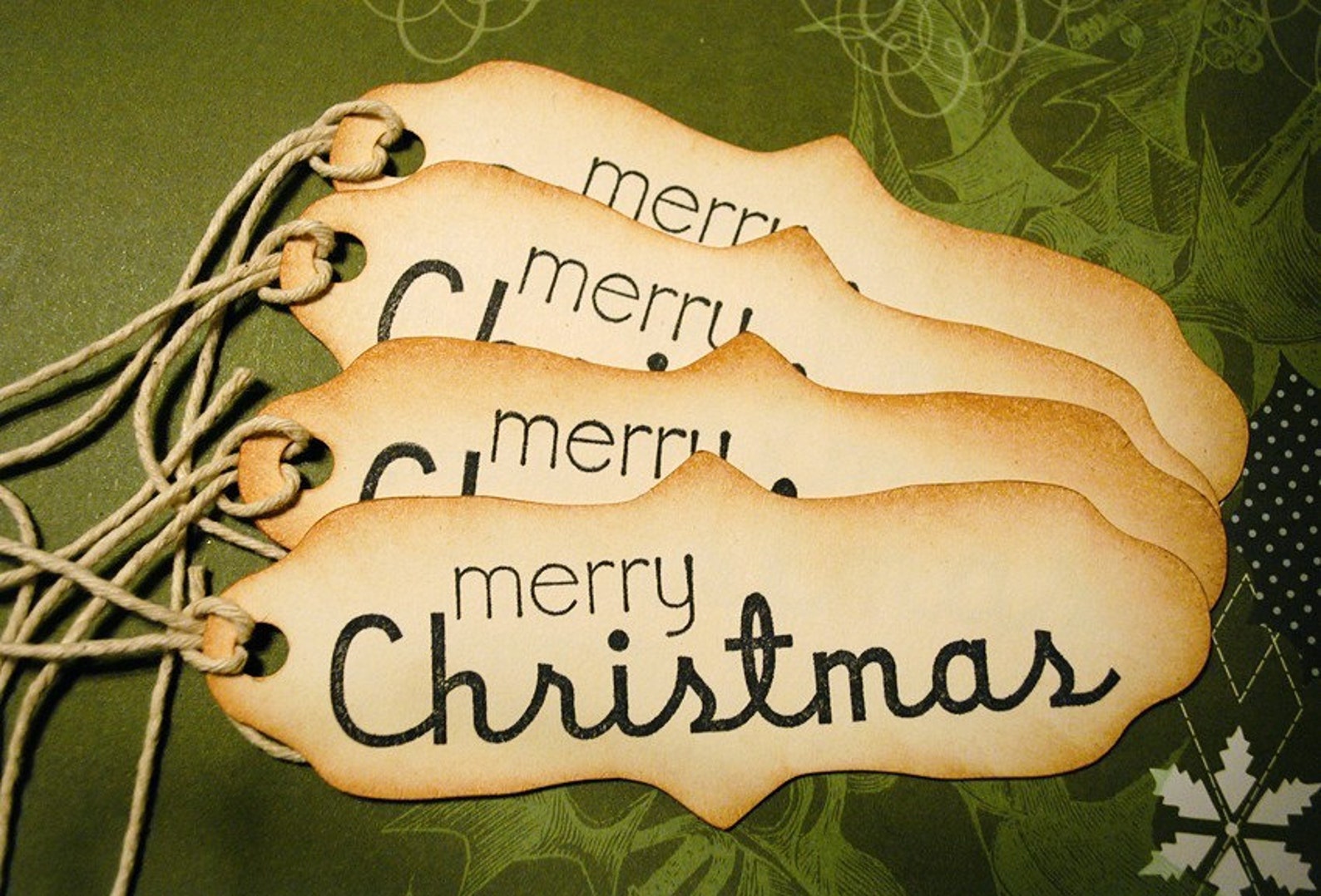 Merry Christmas Vintage Style Decorative Holiday Tags Set of 4 | Etsy